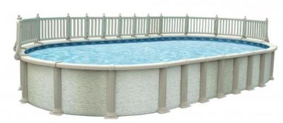 strong colosseum oval above ground swimming pool showing strong pool fence
